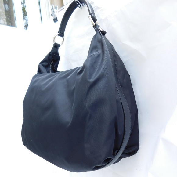 SOLD-Authentic Prada Black Nylon Leather Hobo Bag - Picture 4 of 8